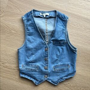 Blue Denim Cropped Vest with Button Closure